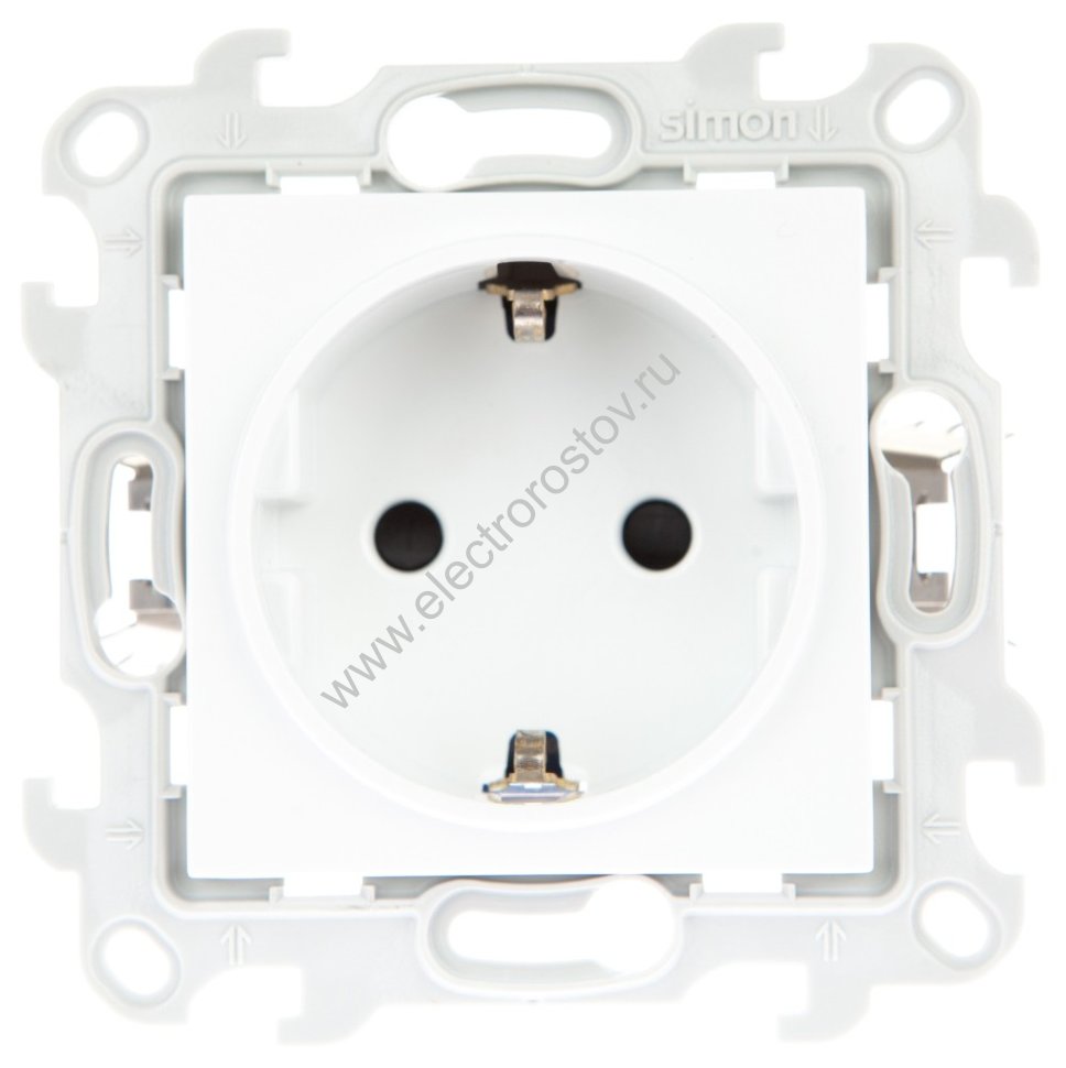 Simon 24 Белый Розетка 1-ая с заземлением, с защитными шторками Push and Go Simon