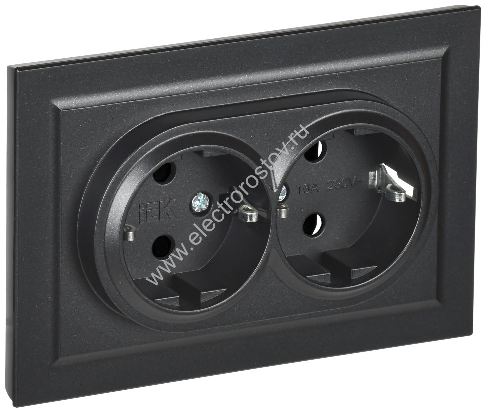 IEK BRITE Черный Розетка 2-м с/з без защ штор 16А в сборе РС12-3-БрЧ