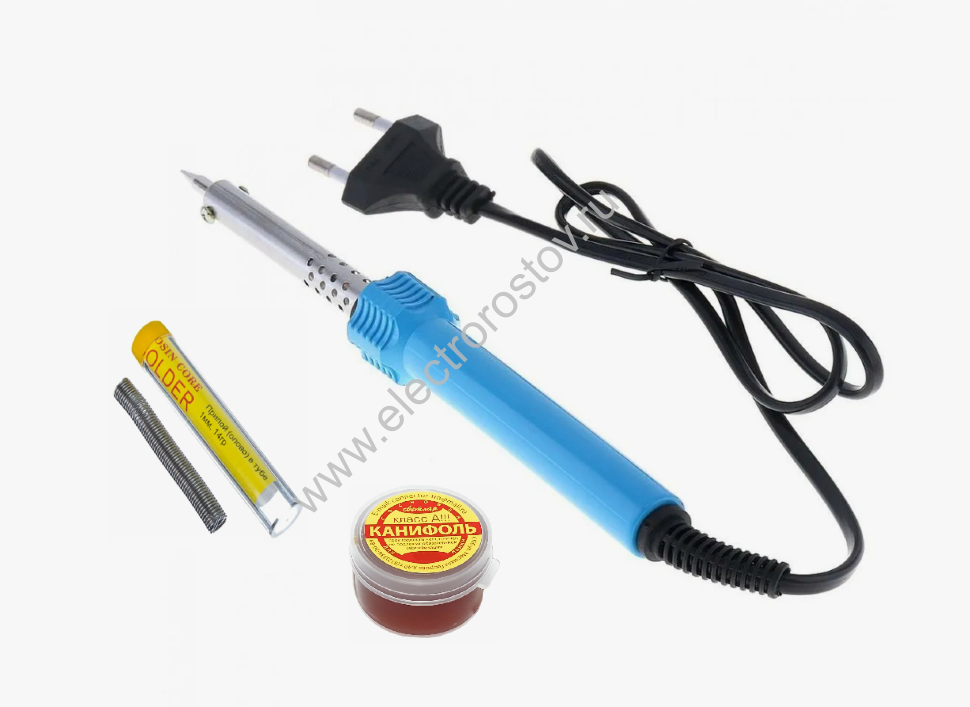 Паяльник с керам. нагревателем + канифоль + припой "конус" 60Вт