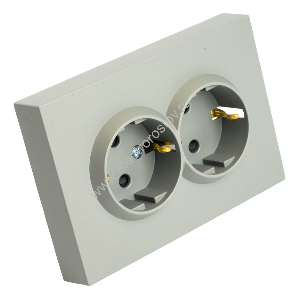 STEKKER Эмили Платиново-серый, soft touch Розетка 2-местная с защитной шторкой