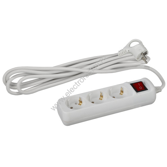 Удлинитель 5м 3 розетки, 16А/3.5кВт, с заземлением, с выключателем ПВС 3х1 ЭРА