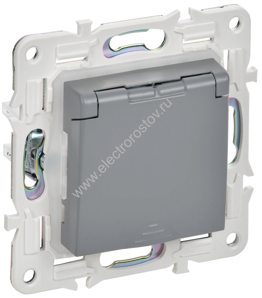 IEK SKANDY Серый Розетка с/з с защитными шторками и крышкой 16А IP44 SK-R11Gr