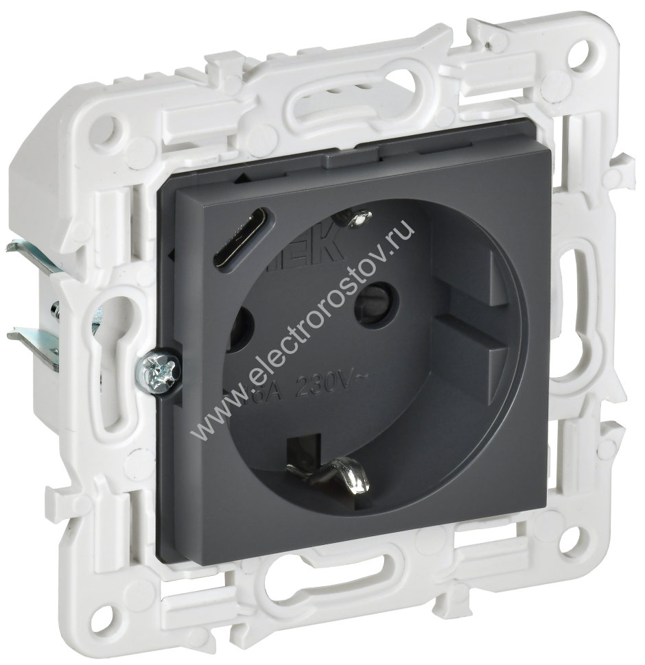 IEK SKANDY Титан Розетка с/з с защитными шторками 16А с USB C 18Вт SK-R17T