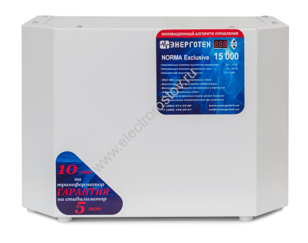 Стабилизатор напряжения NORMA EXCLUSIVE 15000, ±4,8%, 120÷275В, 15кВА Энерготех