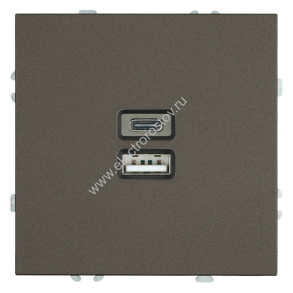 STEKKER Эмили Антрацит, soft touch Розетка 2-местная USB + Type C 20W