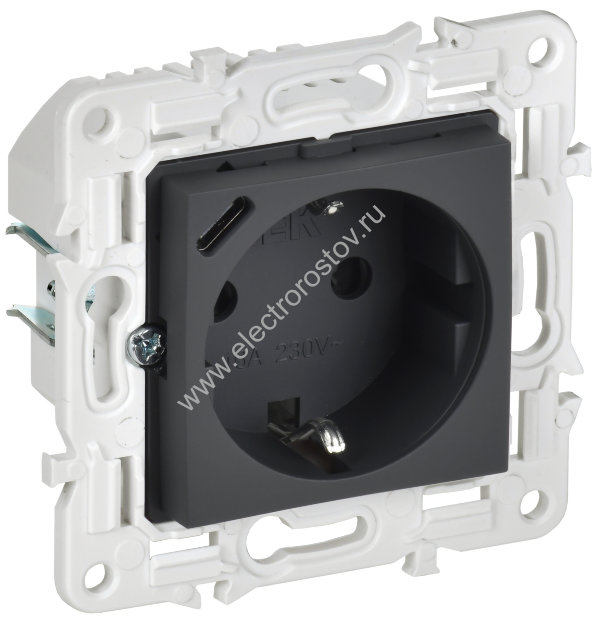 IEK SKANDY Графит Розетка с/з с защитными шторками 16А с USB C 18Вт SK-R17G