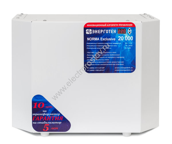 Стабилизатор напряжения NORMA EXCLUSIVE 20000, ±4,8%, 120÷275В, 20кВА Энерготех