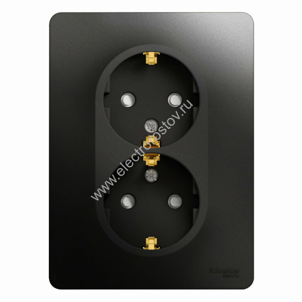 Glossa Антрацит Розетка 2-ая с/з со шторками Schneider Electric