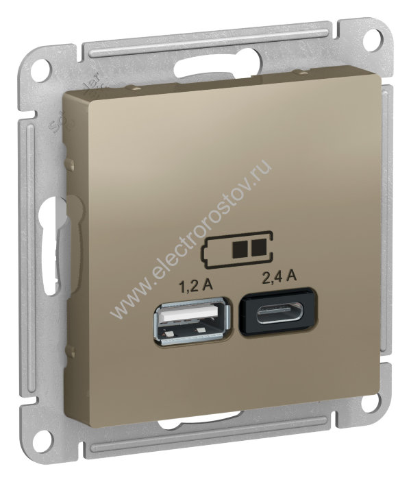 AtlasDesign Шампань Розетка USB A+C; 5В/2,4A; 2x5В/1,2A Schneider Electric