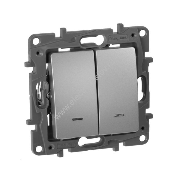 Etika Алюминий Переключатель 2-клавишный с подсветкой Legrand