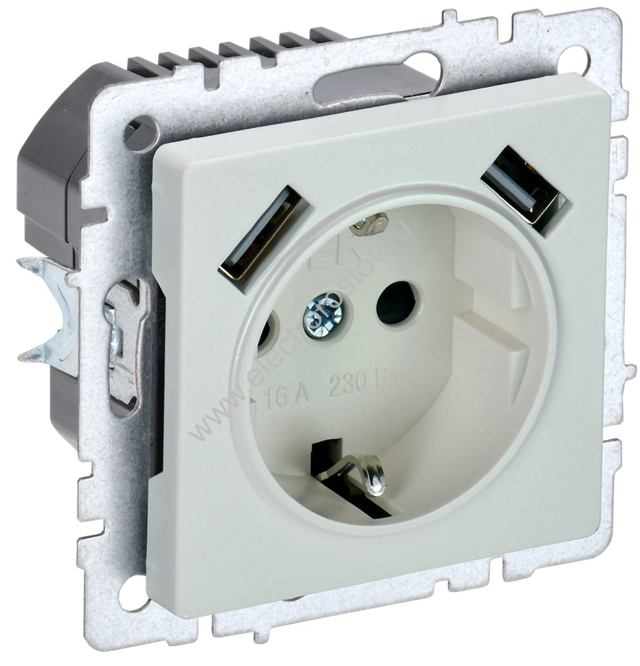 IEK BRITE BASE Жемчуг Розетка с з/к/ш 16А с USB A+A 3,1А РЮш10-2-БрЖ