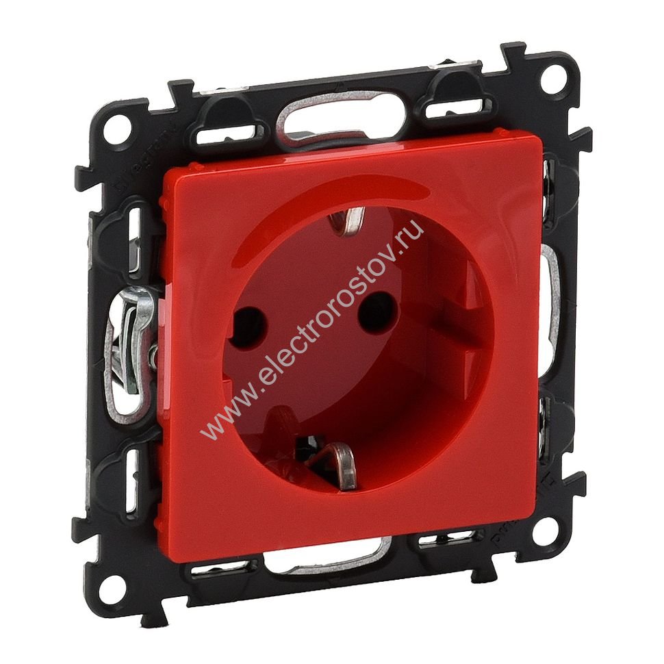 Valena LIFE Красный Розетка с/з, со шторками, безвин зажим Legrand