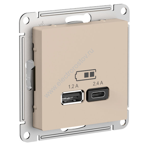 AtlasDesign Песочный Розетка USB A+C; 5В/2,4A; 2x5В/1,2A Schneider Electric