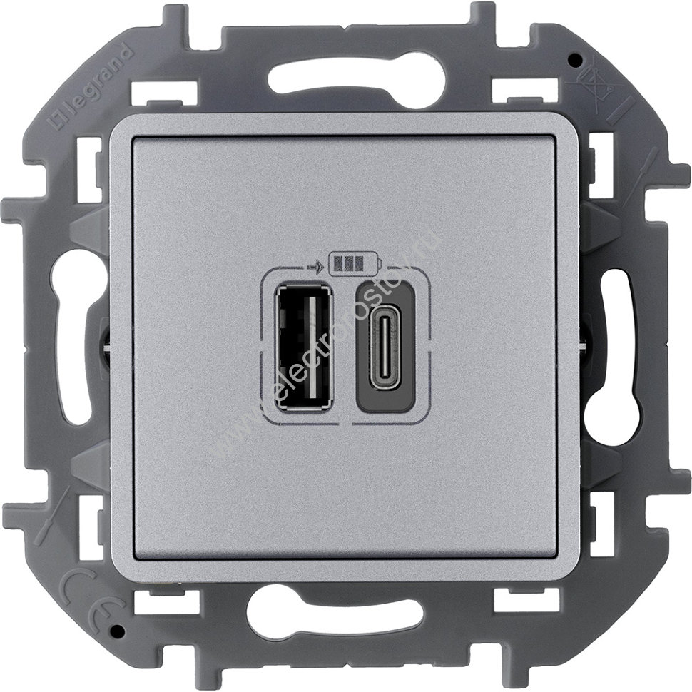 INSPIRIA Алюминий Зарядное устройство устройство с двумя USB-разьемами A-C 240В/5В 3000мА Legrand