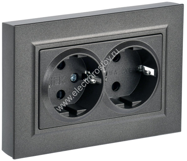 IEK BRITE Темн.бронза Розетка 2-м с/з без защ штор 16А в сборе РС12-3-БрТБ