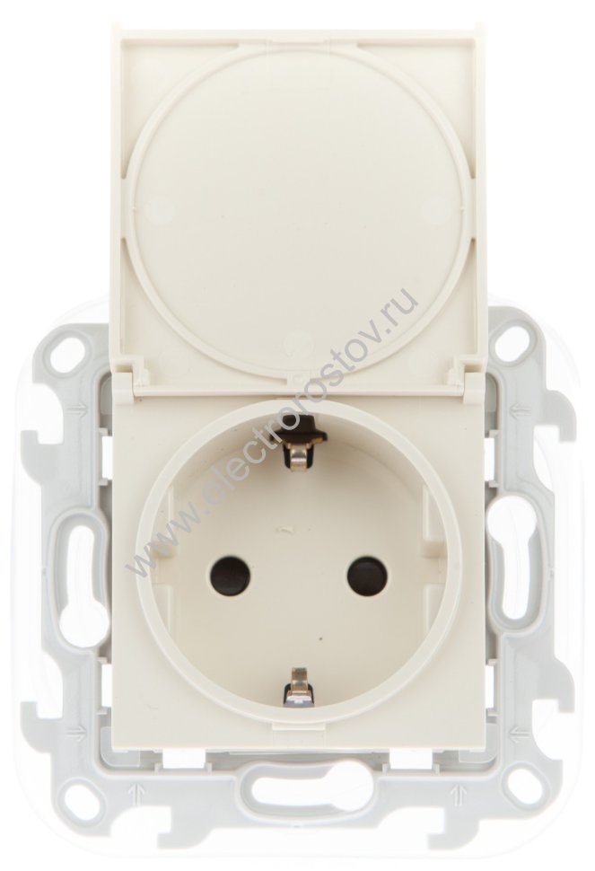 Simon 24 Слоновая кость Розетка 1-ая с крышкой и защитными шторками IP44 Simon