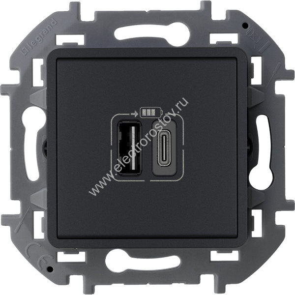 INSPIRIA Антрацит Зарядное устройство устройство с двумя USB-разьемами A-C 240В/5В 3000мА Legrand