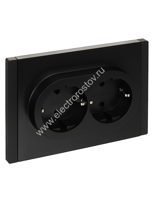 IEK FORTE&PIANO Черный Розетка 2-я с/з со шт безвинтовое крепление 16А FP123