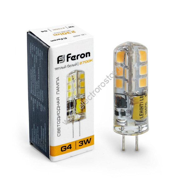 Лампа светодиодная LED G4 3вт 12В 2700K FERON