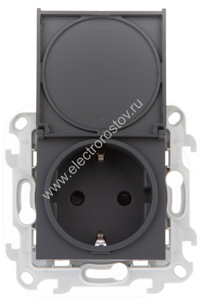 Simon 24 Графит Розетка 1-ая с крышкой и защитными шторками IP44 Simon
