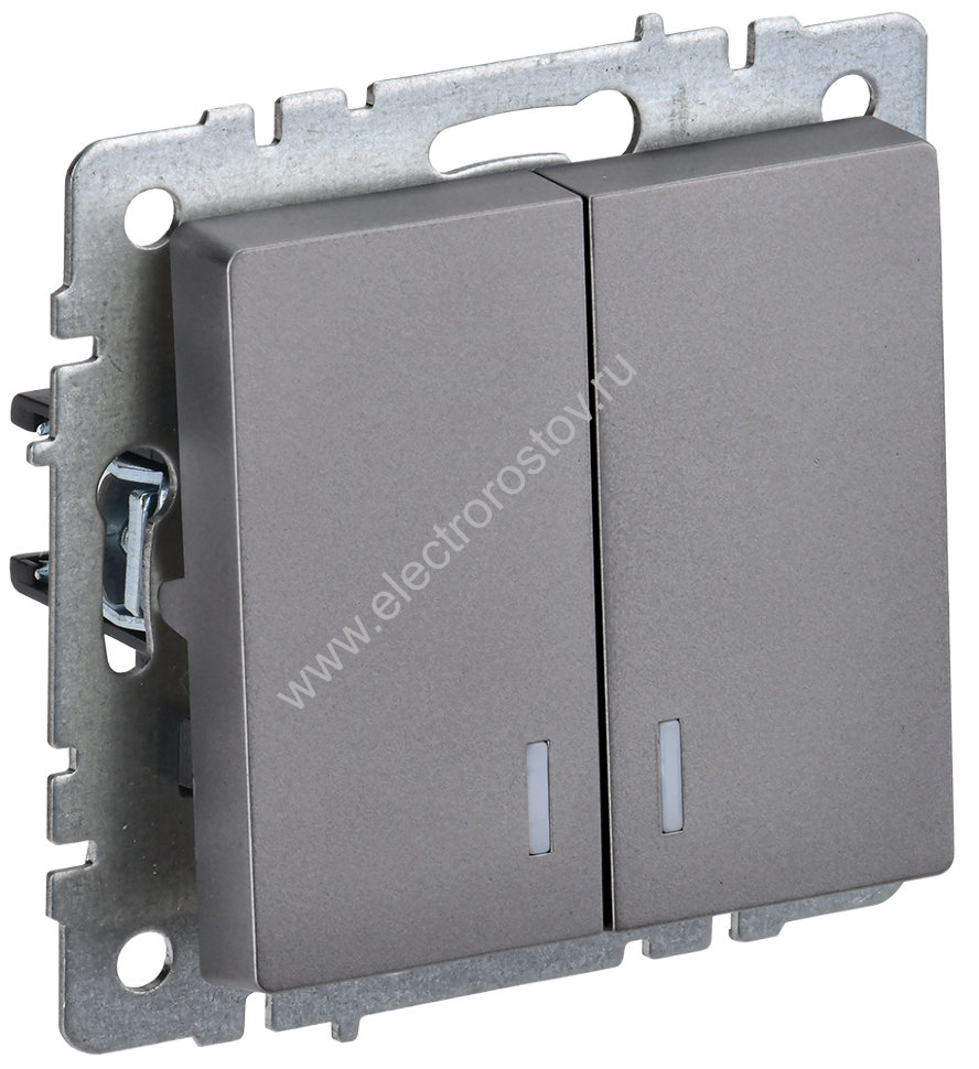 IEK BRITE BASE Сталь Выключ. 2-кл с индик 10А ВС10-2-1-БрС