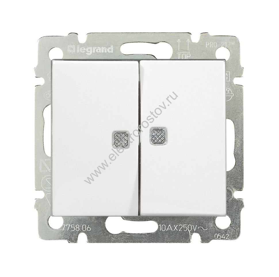 Valena Белый Выключатель 2-х клавишный с индикацией на каждую клавишу Legrand