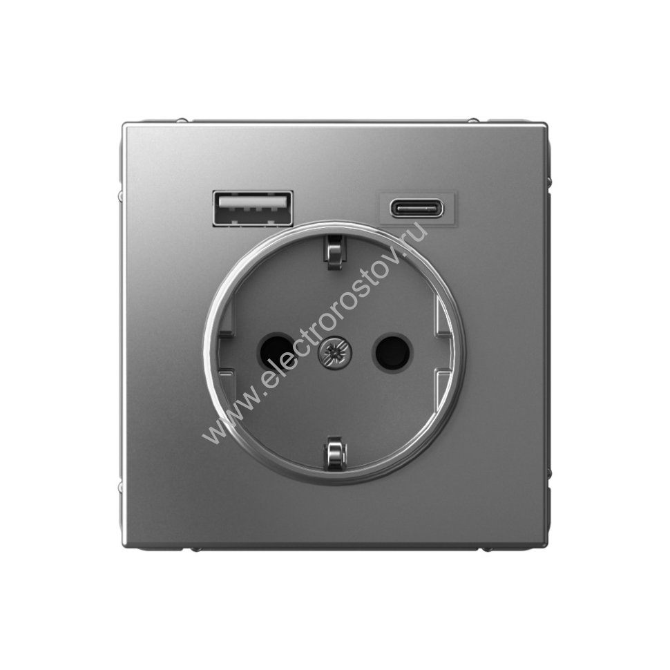 Systeme Electric ArtGallery Сталь Розетка 16А с 2 USB A+C, 5В/2,4А/3,0А, 2х5В/1,5А, механизм