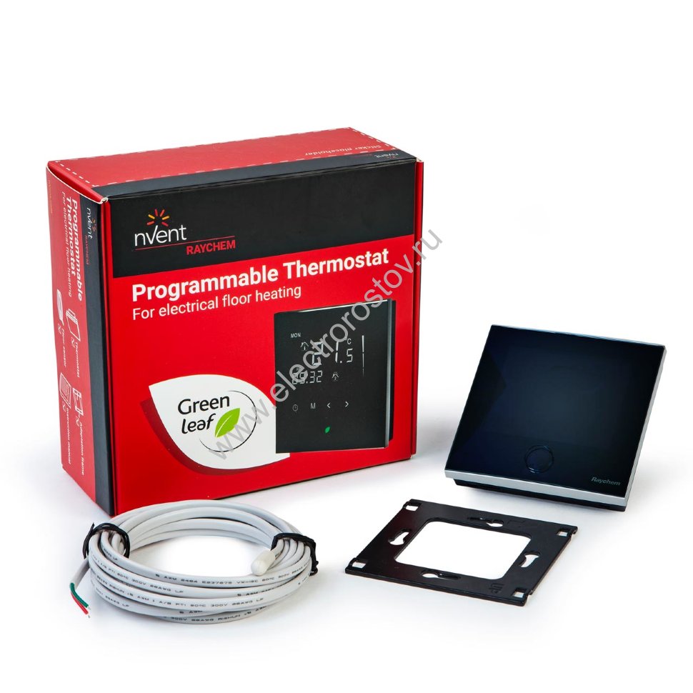 Терморегулятор черный R-GREEN-LEAF-EU программируемый с большим дисплеем Raychem