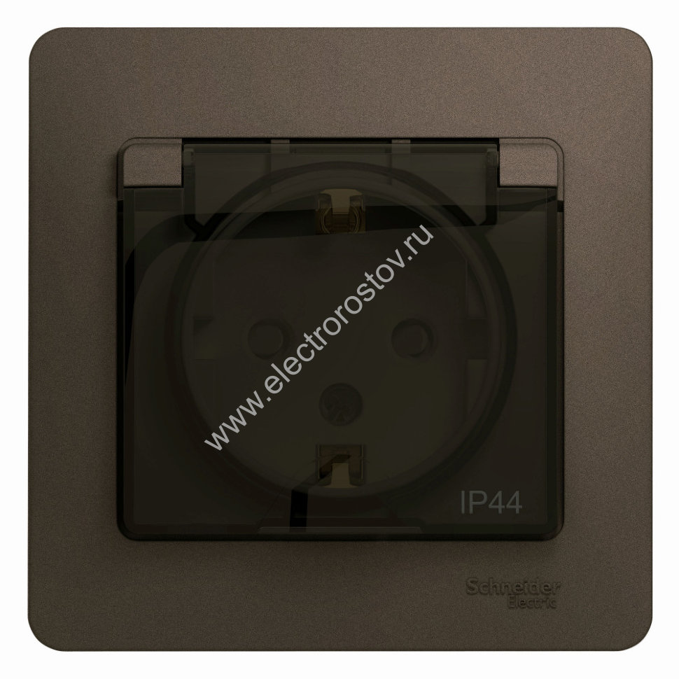 Glossa Шоколад Розетка 1-ая с/з со шторками с крышкой IP44 (в сборе с рамкой) Schneider Electric
