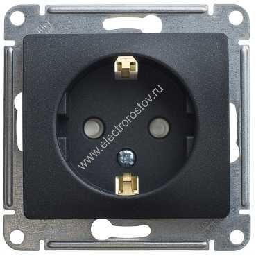 Glossa Антрацит Розетка 1-ая с/з со шторками Schneider Electric