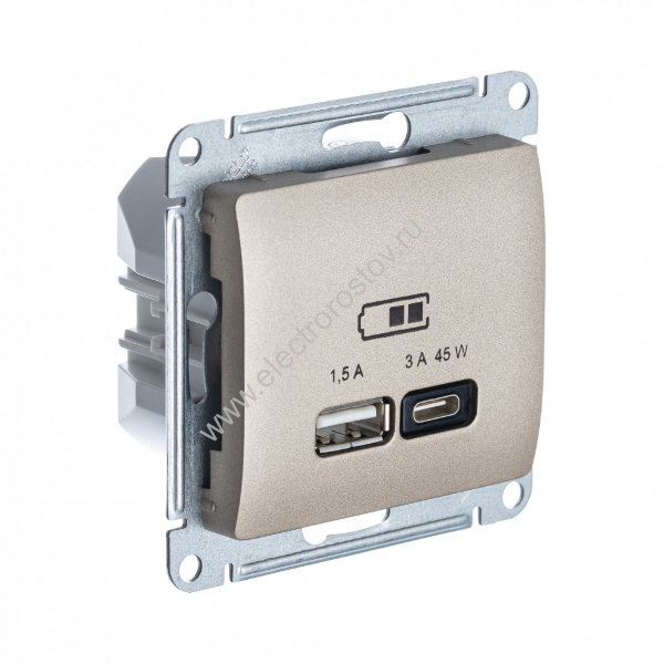 Glossa Титан Розетка USB A+C, 45Вт; 5В/1,5-3А Schneider Electric