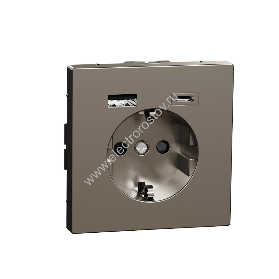 Schneider Electric MERTEN D-Life Нержавеющая Сталь Розетка силовая 16 A с зарядкой USB A+C 3 A