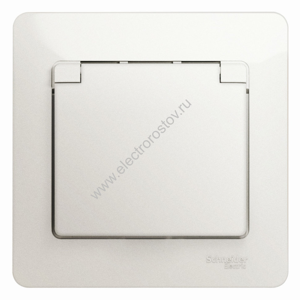 Glossa Перламутр Розетка 1-ая с/з со штор. с крыш., 16А, IP20 (в сборе с рамкой) Schneider Electric