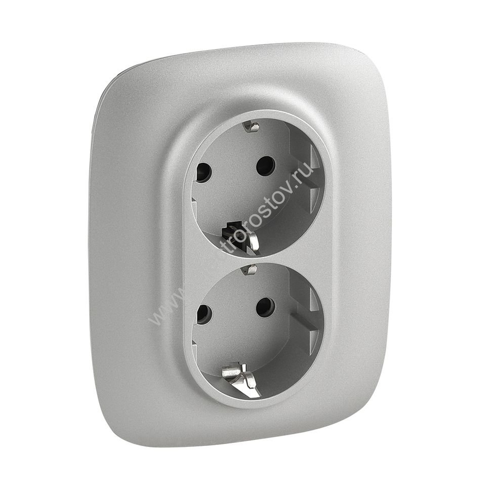 Valena Allure Алюминий Розетка 2-ая с/з с защ. шторками, безвинт. зажимами Legrand