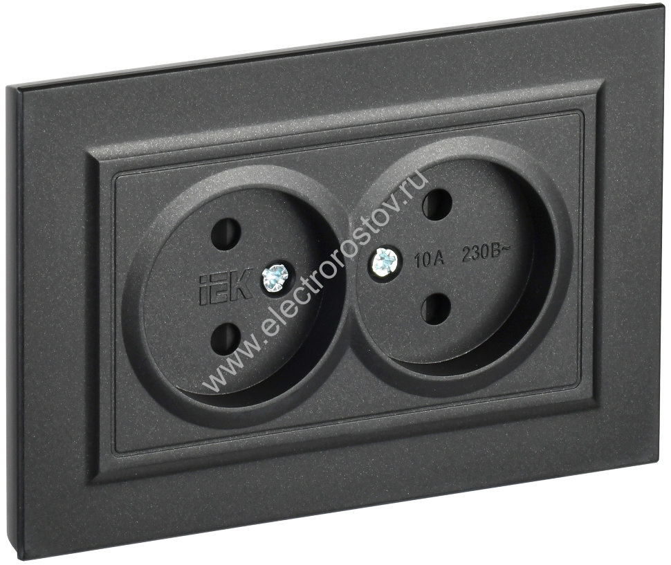 IEK BRITE Черный Розетка 2-я без з/к с з/ш 10А в сборе РСш12-2-БрЧ