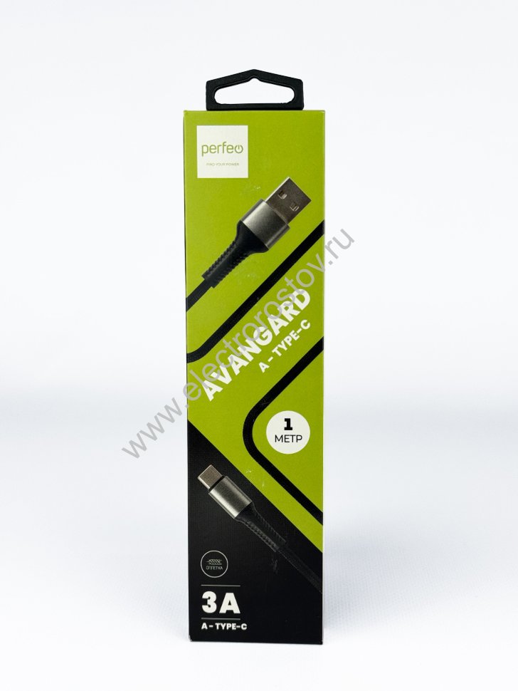 Шнур USB A - Type-C 1м, черный AVANGARD 3А в тканевой оплетке Perfeo