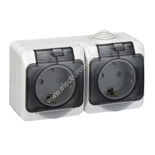 Этюд Серый IP44 Розетка 2-ая с/з с крышкой, со шторками Schneider Electric