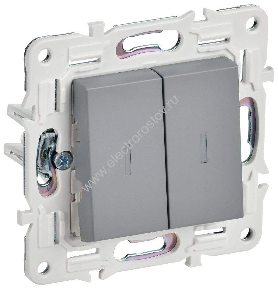 IEK SKANDY Серый Выключатель 2-клавишный проходной с индикацией 10А SK-V10Gr