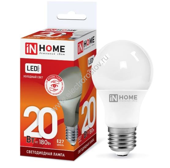 Лампа светодиодная LED A60 Груша 20Вт E27 6500K 1800Лм IN HOME