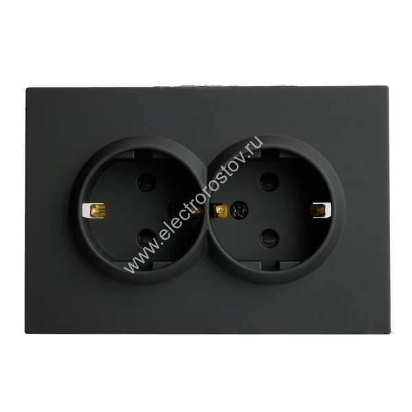 STEKKER Эмили Черный уголь, soft touch Розетка 2-местная с защитной шторкой с/з