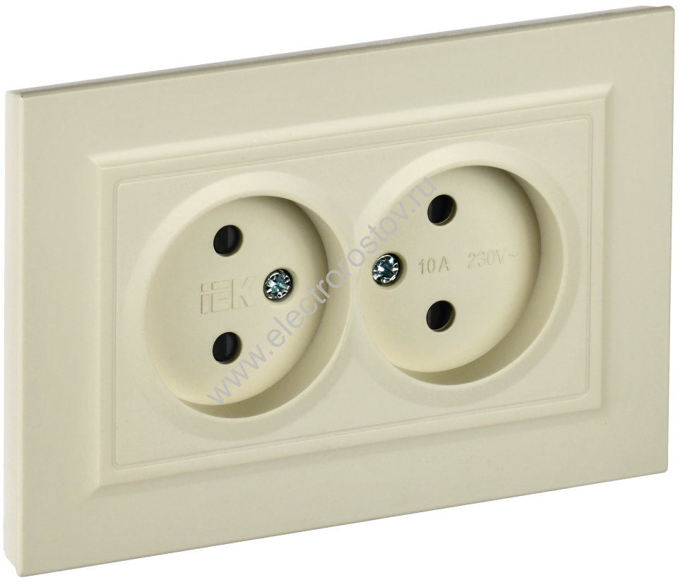 IEK BRITE Бежевый Розетка 2-я без з/к с з/ш 10А в сборе РСш12-2-БрКр