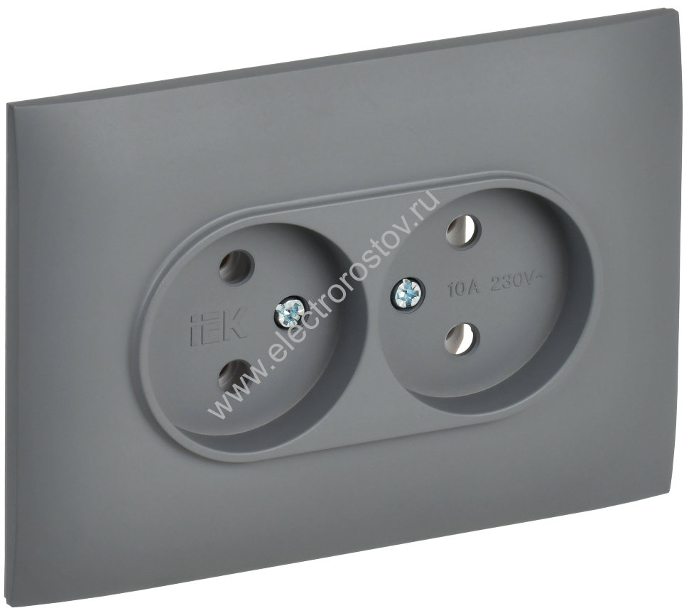IEK SKANDY Серый Розетка 2-ая б/з 10А в сборе SK-R10Gr