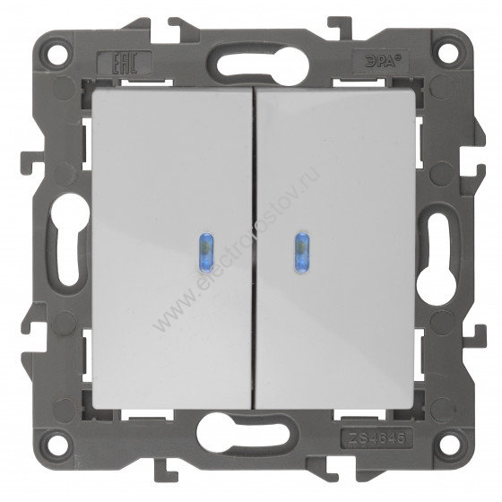 Elegance Белый Выключатель двухклавишный с подсветкой ЭРА