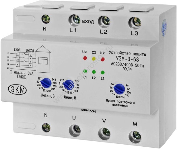 Реле контроля трехфаз. напряжения УЗМ-3-63К УХЛ4 Меандр