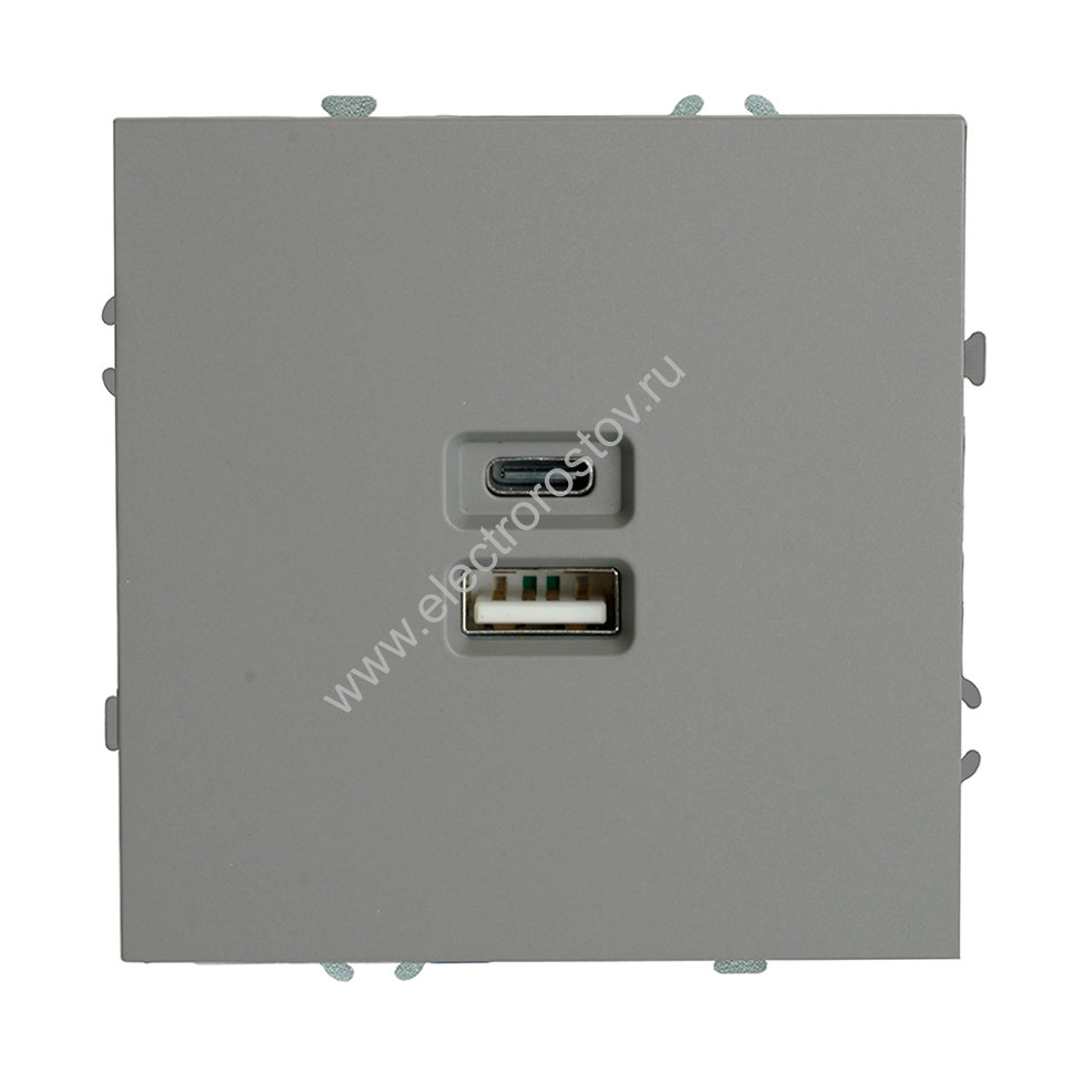 STEKKER Эмили Платиново-серый, soft touch Розетка 2-местная USB + Type C 20W