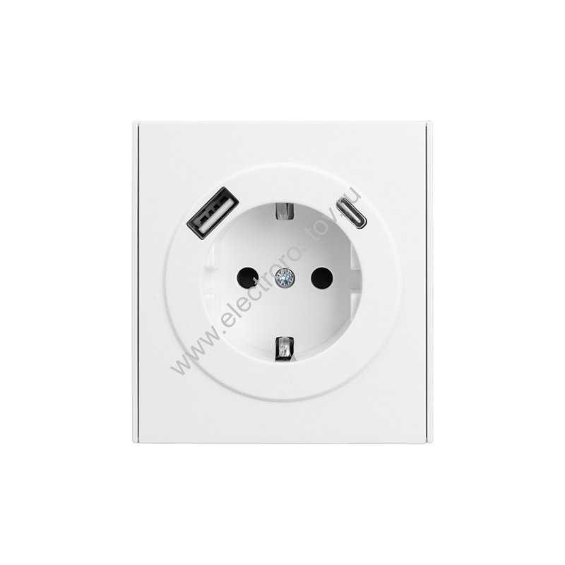 KRANZ STRONG Розетка 1-ая с/з с/у з/ш 16А с USB A+C быстрой зарядки 5В/3А жемчуг, с 1-пост. рамкой