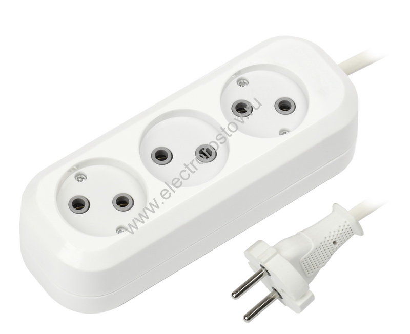 Удлинитель 1,5м, 3 розетки, 10А/2.2кВт без заземления ПВС 2х1.0 Smartbuy
