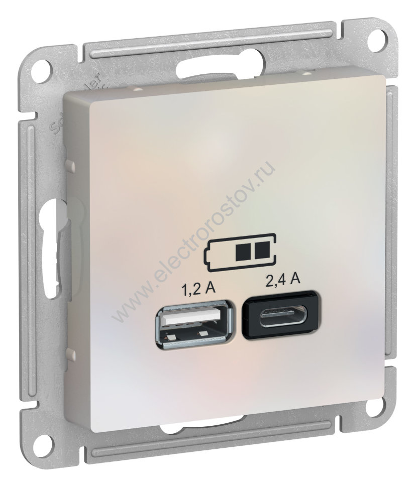 AtlasDesign Жемчуг Розетка USB A+C; 5В/2,4A; 2x5В/1,2A Schneider Electric