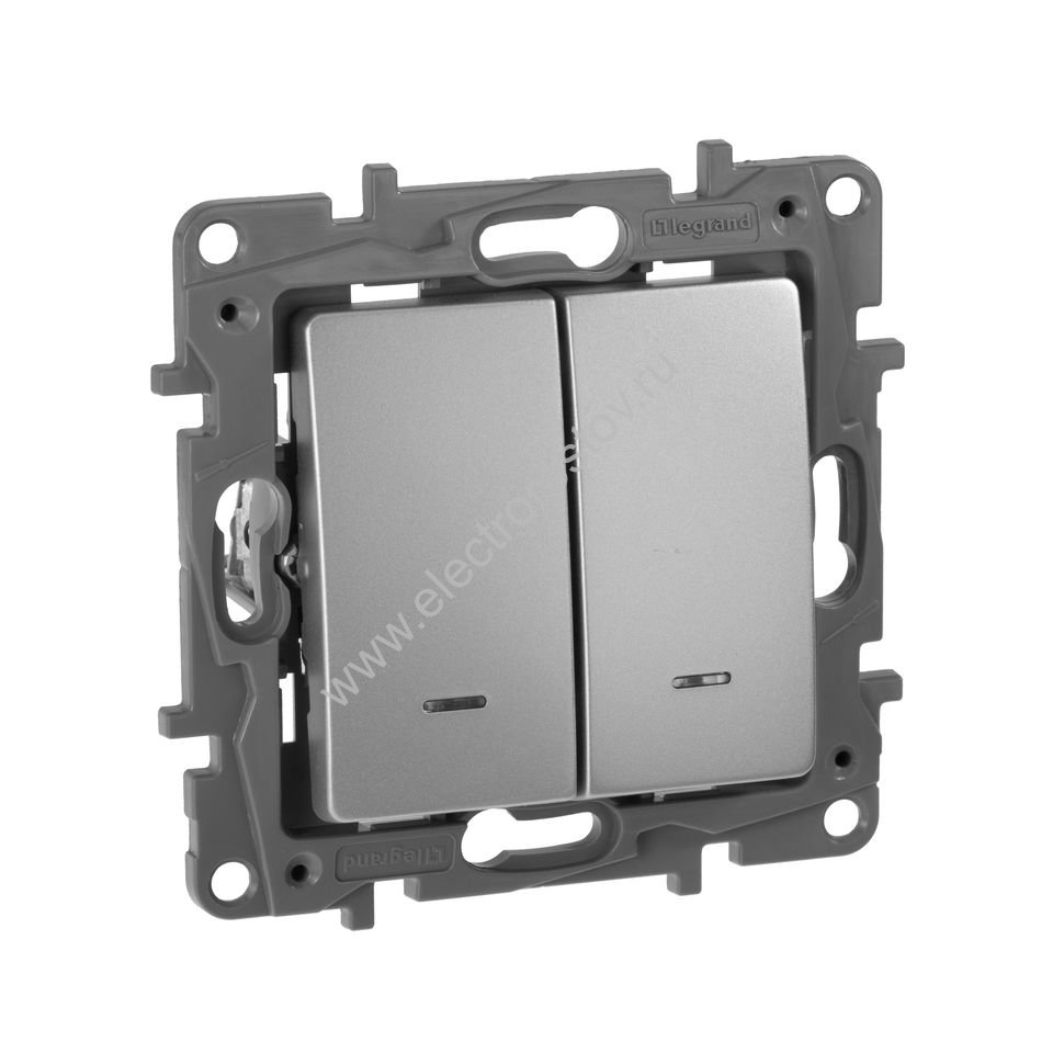 Etika Алюминий Выключатель 2-клавишный с подсветкой Legrand