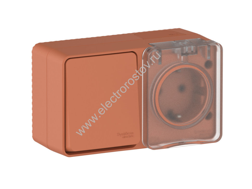AtlasDesign Profi54 Терракотовый БЛОК: розетка с/з со шторками, выключатель однокл. Schneider Electr